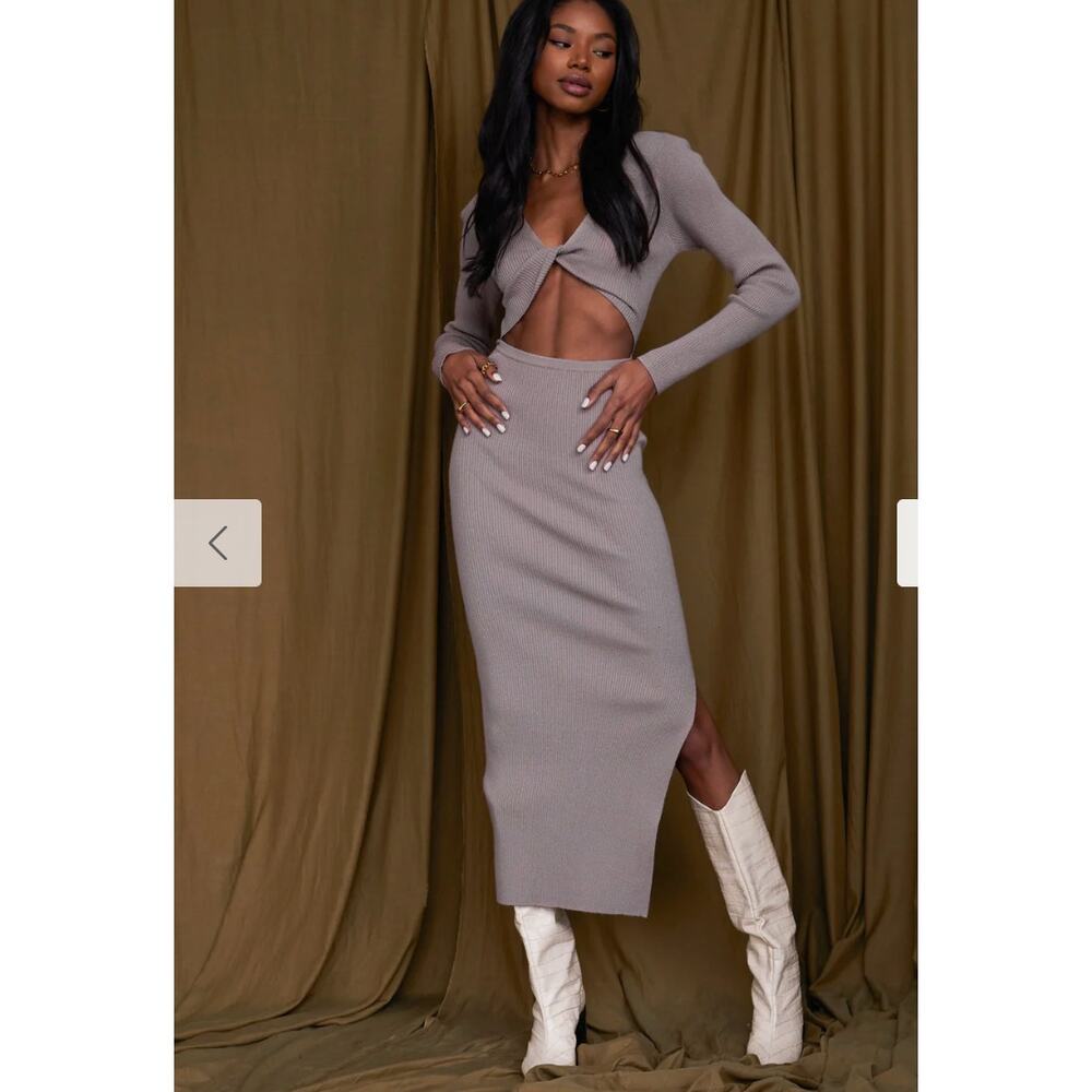 Eliana Taupe Midi Sweater Dress